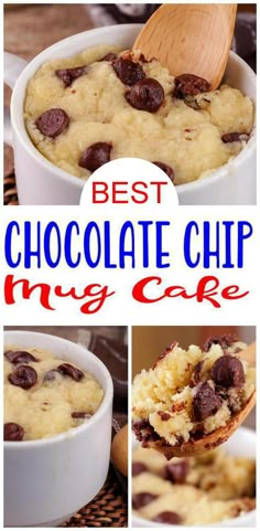 the best chocolate chip mug cake recipe is made with only 3 ingredients and it's ready to be eaten