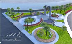 this is an artist's rendering of a landscaped area with palm trees and landscaping