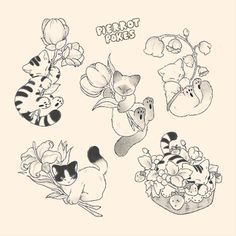 an image of cartoon animals with flowers