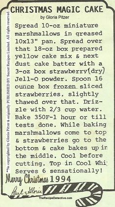 an old recipe for christmas magic cake