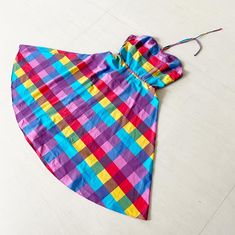 "Of dreams and happy days. This 70s plaid rainbow halter has a lovely sweetheart neckline which makes it so so so special. Perfect for any day of the week! Condition: Excellent Label: None. Well made. Bust 36/37\" Bust 27/28\" Length 38\" (bust to hem, excludes adjustable straps ) This item is clean and ready to wear. Comes from a smoke and pet free home. Don't forget to follow me on Instagram @tammaraclearshercloset for new listing alerts. This is shipping from Singapore. Standard post to the U Multicolor Cotton Halter Neck Dress, Playful Multicolor Dress For Picnic, 70s Plaid, Rainbow Plaid, Halter Sundress, Grecian Goddess, Peacock Dress, Plaid Outfits, Gown Photos