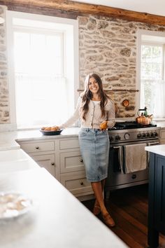 A classic skirt you can reach for season after season, the exclusive 'Leah' Denim Skirt in Light Wash will become an instant favorite in your closet! This stretch denim skirt with minimal distressing and no slits is the perfect blend of modesty, comfort, and style. The light wash is perfect for creating a wide range of casual outfits. Designed by us with you in mind, we think you are going to fall in love with this skirt as much as we did! 97% Cotton 3% Spandex Machine Wash Cold Do Not Bleach Ha Fall Outfits With Jean Skirts, Light Denim Skirt Outfit, Fall Jean Skirt Outfits, Modest Jean Skirt Outfits, Homemaker Outfit, Christian Modesty Outfits, Apostolic Fashion Casual, Modest Jeans Outfit, Fall Denim Skirt Outfits