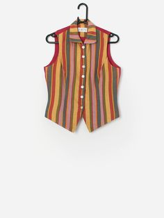 Red And Yellow Outfit, Striped Waistcoat, Teal Pastel, Funky Shirts, Plain Red, Caving, Little Outfits, Size Label, Fashion Fits