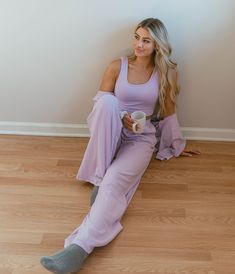 An elevated lounge piece with an elegantly detailed knit pattern and soft feel. These flowy style pants can be worn casually or as sleepwear. Part of a 3 piece Sincerely Soft set. Lauryn is 5'9" and is wearing a small. Athleisure Accessories, Flannel Sweatshirt, Pj Party, Flowy Style, Pastel Lilac, Party Pants, Southern Shirts, Style Pants, Knit Pattern