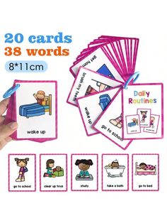 children's hand holding up cards with words and pictures on them to spell out the word