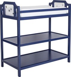 a blue bunk bed with two white stars on the top and bottom shelf, against a white background