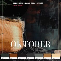 an image of a living room scene with the words oktober in white and brown