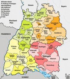 a large map of germany with all the towns and major roads in different colors on it