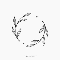 a black and white drawing of leaves in a circle