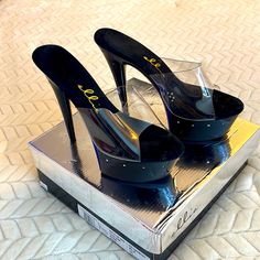 Ellie High Heels With Rhinestones Black Synthetic Heels With Rhinestones, Black Open Heel Rhinestone Heels, Black Open Heel Heels With Rhinestones, Heels With Rhinestones, Heels Ideas, Ellie Shoes, Shoes Women Heels, 6 Inches, Shoes Heels