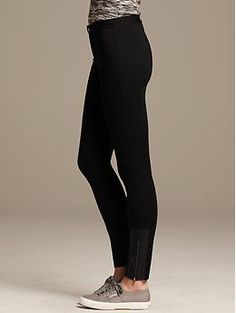 Faux-Leather Trim Ankle Zip Ponte Legging | Banana Republic Sporty Leggings For Night Out In Fall, Trendy Fall Leggings With Zipper Closure, Stretch Leggings With Zipper For Work, Stretch Leggings With Zipper Closure For Work, Stretch Fall Leggings With Zipper Closure, Fitted Leggings With Zipper For Workwear, Stretch Leggings With Zipper Closure For Fall, Fitted Leggings With Zipper Closure For Work, Chic Stretch Leggings With Zipper Closure