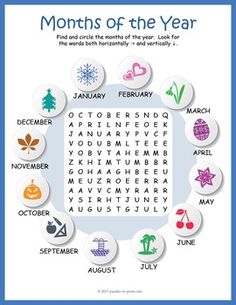 months of the year word search