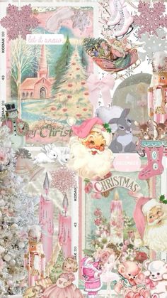 a collage of christmas images with santa and other things in the background, including a tree