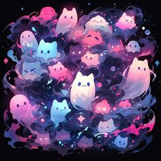 a bunch of cats that are floating in the air with some water on it's surface