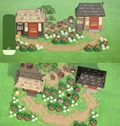 two screens showing the different houses in animal crossing