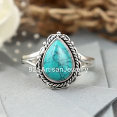 Blue Turquoise Ring, Silver Ring, Smooth Turquoise Ring, 925 Sterling Ring, Blue Ring, Boho Turquoise Ring, Christmas Sale Jewelry Specifics Material : Sterling Silver & Gemstone Metal : 925 Sterling Silver Style : Ring Stone Detail : Natural Turquoise Size : 7x10 mm Shape : Pear Ring Size - All Size Available Weight : 3.10 Gram Approx Important Information :- * Please contact us for Bulk orders for Amount US$ 500 or for more discounts. * Express Shipping available for extra charge. ############ Turquoise Teardrop Rings For Anniversary, Blue Turquoise Teardrop Ring For Anniversary, Blue Teardrop Turquoise Anniversary Ring, Blue Turquoise Ring Stamped 925 For Promise, Blue Turquoise Ring With Stamped 925 For Promise, Boho Turquoise Ring, Boho Turquoise, Pear Ring, Blue Ring