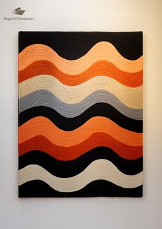 an abstract painting with wavy lines on the wall