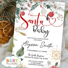 christmas holiday theme baby shower boy girl gender neutral Magic Santa, Christmas Accents, Cozy Candles, Neutral Background, Baby Invitations, Charming Christmas, Baby Shower Invites