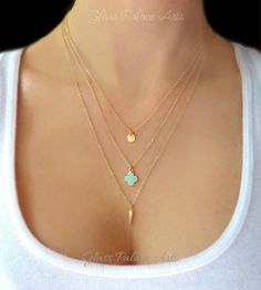 Layered and Long Multi Strand Necklace - Triple Strand Mint Charm Necklace Dainty Diamond Necklace, Sparkle Necklace, Gold Diamond Necklace, Solitaire Necklaces, 14k Gold Necklace, Best Jewelry Stores, Coin Jewelry, Bridesmaid Necklace, Multi Strand Necklace