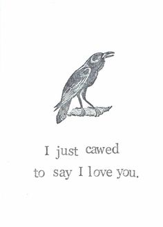 a bird sitting on top of a tree branch with the words i just carved to say i love you