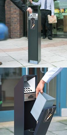 Ashguard™ is a free-standing cigarette disposal unit which can hold up to 1,400 cigarette butts. #GlasdonUK #CigaretteBin #CigaretteDisposal Sheet Metal Work, Park Benches, Water Safety, Pipe Lamp, Industrial Design Sketch, Urban Furniture, Street Furniture, Safety Equipment