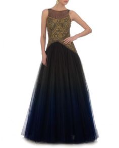 This aqua blue shaded Indo-Western gown is in pure net. Yoke of this gown is embellished with zari and tilla work. Back of this Indo-Western gown is also designed with net fabric. This gown is available in 3 shades. Elegant Net Dresses For Reception, Elegant Floor-length Net Dress, Elegant Embellished Net Gown, Fitted Net Gown For Party Wear, Elegant Floor-length Net Gown, Blue Organza Gown For Reception, Festive Floor-length Tulle Gown, Blue Evening Dress For Reception, Floor-length Net Gown For Party