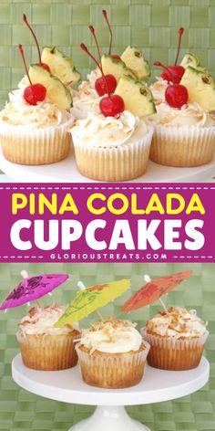 Pina colada cupcakes recipe easy and yummy treats to make! The tropical flavor is perfect for the summer vibe. Add this piña colada cupcakes recipe to your list of fun summer desserts! Pina Colada Cupcakes, Coconut Cream Cheese Frosting, Pineapple Cupcakes, Boozy Cupcakes, Rum Extract, Pineapple And Coconut, Coconut Frosting, Cream Cheese Frosting Recipe, Cupcakes Recipe