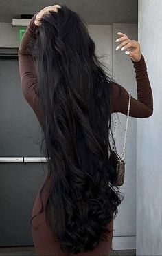 Hair Down To Hips, Super Long Healthy Hair, Long Hair To Waist, Long Silky Hair Aesthetic, Hip Length Hair With Layers, Long Hair Vision Board, Silky Hair Aesthetic, Thick Hair Aesthetic, Long Black Hair Aesthetic