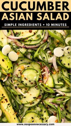 Craving a taste of Japan? Look no further than this mouthwatering Asian Cucumber Salad recipe! Featuring crisp cucumbers harmoniously tossed with pungent red onion, fresh herbs, and a tangy, sweet, and savory marinade, this side dish is a celebration of refreshing flavors. Best of? You'll need just 10 minutes to make it. Japan Salad Recipe, Marinated Cucumbers Asian, Cucumber Marinade, Cucumber Dishes, Japanese Salad Recipes, Cucumber Recipes Healthy, Asian Cucumber Salad Recipe, Pickled Cucumber Salad, Japanese Cucumber Salad