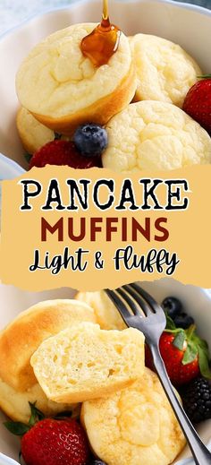 pancake muffins light and fluffy with fresh fruit on the side in a bowl