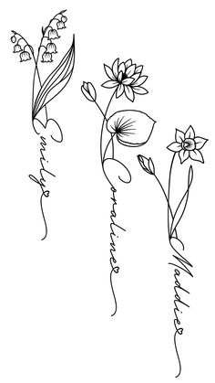 two flowers that are next to each other in black and white, with the word love written