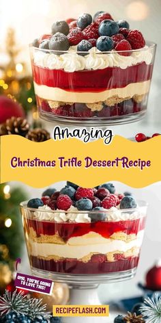 christmas trifle dessert recipe with berries and blueberries