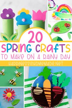 spring crafts to make on a rainy day with paper flowers and grass, beehives