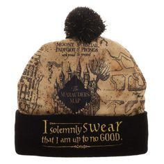 a harry potter beanie hat with the words i solemnly swear that i am up to no good