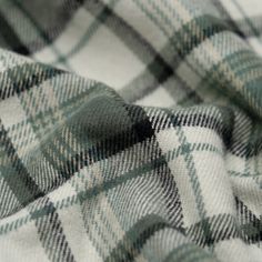 Midweight Plaid Cotton Flannel Twill - Jade/Limestone | Blackbird Fabrics Layering Tops, Muted Teal, Layered Tops, Green And Black, Product Images, Cotton Flannel, Teal Green, Lightweight Jacket, Black Bird