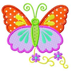 a colorful butterfly with polka dots and swirls on it's wings is shown