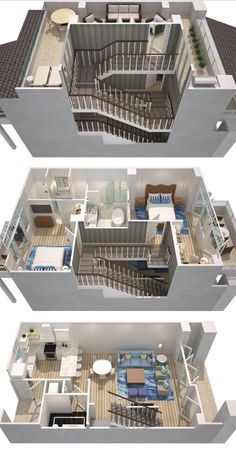 three floor plans of a two bedroom apartment