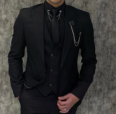 Black Suits For Men Aesthetic, Goth Prom Suit Men, Men Black Suit Aesthetic, Aesthetic Black Suit Men, Men Suit Aesthetic Black, Dr Grey, Loose Vest, Gentleman Aesthetic, Slim Fit Blazer