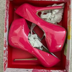 Never Worn! Original Box Barbiecore Hot Pink Shiny Vegan Patent Leather With A Seamed, Pointed Toe On A Curvy Platform. Hidden Platform Adds 2" To Complement The 6" Wrapped Stiletto Heel (With Rubber Tip). Cushioned Insole. Non-Skid Rubber Sole. Size 8.5, But Fit Runs Tight In The Toes (Likely Best For A Size 8) Perfect Ten, Chinese Laundry Shoes, Chinese Laundry, Platform Heels, Stiletto Heel, Patent Leather, Stiletto Heels, Hot Pink, Shop My