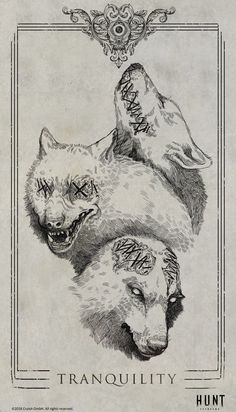 an old book cover with two wolf heads and the words tranquility written on it