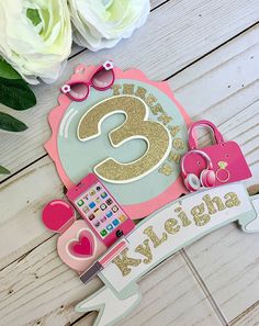 a birthday card with the number three on it