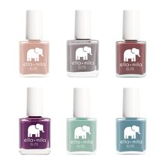 six nail polishes with an elephant on them