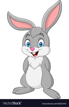 a cartoon rabbit sitting down and smiling