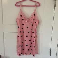 Sexy Pink Nglige Or Nightgown W/ Black Heart Size Xxl But Fits Like A Large. Never Worn 85% Polyester, 15% Acrylic Honeymoon, Romantic Evening, Or Every Night Pink Heart Print Sleepwear For Pajama Party, Flirty Pink Sleepwear For Night, Cute Fitted Pink Sleepwear, Flirty Pink Sleepwear For Sleepovers, Pink Nightgown, Black Hearts, Romantic Evening, Black Heart, Night Gown