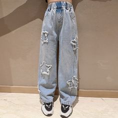 Jeans Girl Star Pattern Kids Jeans For Girls Casual Style Trousers For Children Spring Autumn Middle School Fashion, Jeans For Girls, Jeans Girl, Style Trousers, Jean Large, Patterned Jeans, Five Pointed Star, Jeans Casual, Star Jeans