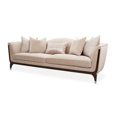 an image of a couch with pillows on the top and bottom part, in front of a white background