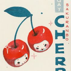 two cherries with faces drawn on them