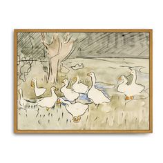 a drawing of ducks swimming in the water