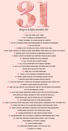 a pink poster with the words 31 things to do before december 31st written on it