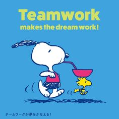 a cartoon character with a baby in a stroller and the words teamwork makes the dream work